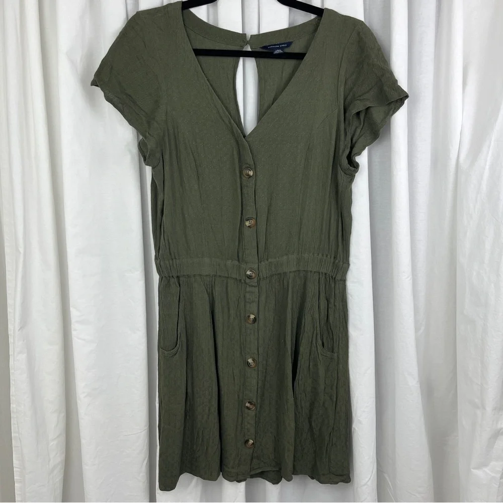 American Eagle Khaki Green Fit and Flare Dress Size Large - Picture 1 of 6